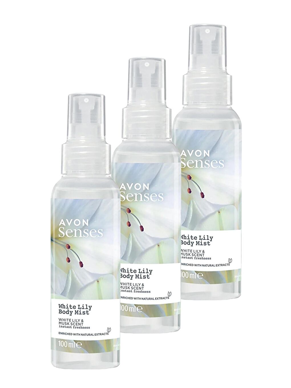 AVON Renksiz Senses White Lily Beyaz Zambak Kokulu Vücut Spreyi 100 Ml. Üçlü Set