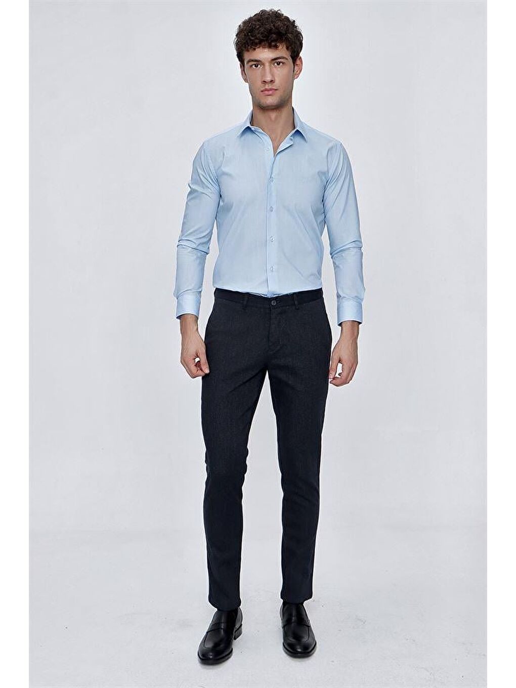 Koyu Lacivert Pamuklu Yandan Cepli Casual Slim Fit Erkek Pantolon 1003225173-1