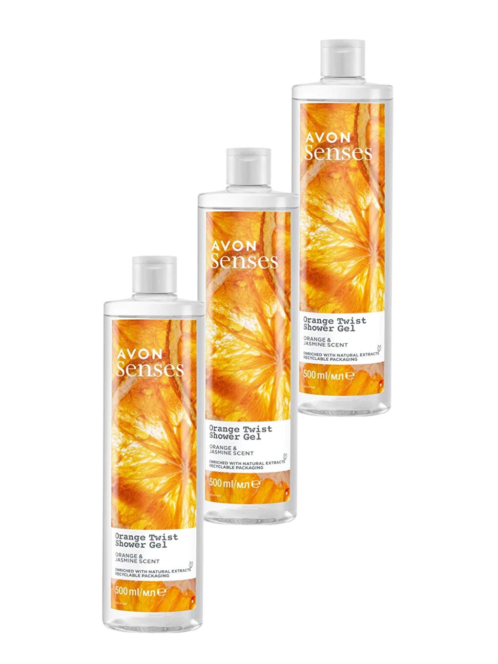 AVON Senses Orange Twist Portakal ve Yasemin Kokulu Duş Jeli 500 Ml. Üçlü Set