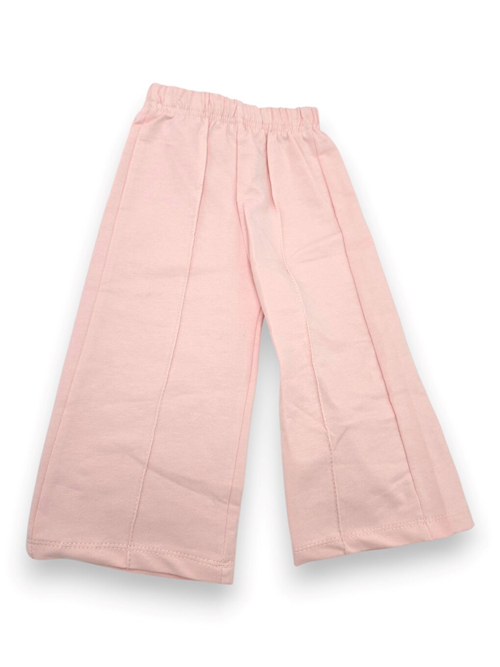 Pembe Kız Çocuk Fiyonk Detaylı Geniş Paça Pantolonlu 2'li %100 Pamuk Alt Üst Takım-6