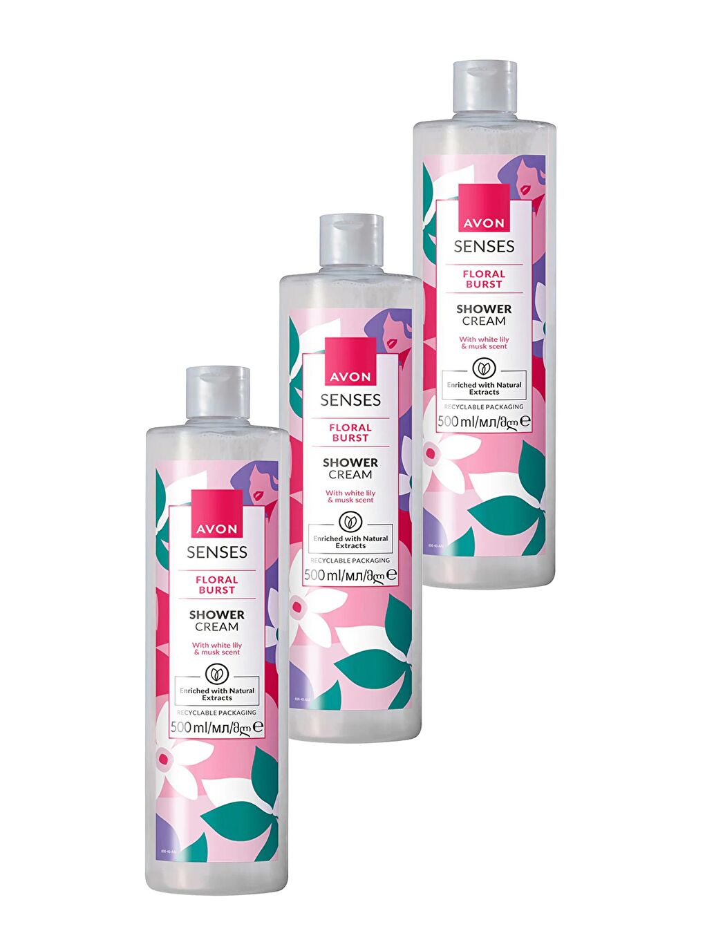 AVON Senses Floral Burst Zambak ve Misk Kokulu Duş Kremi 500 Ml. Üçlü Set