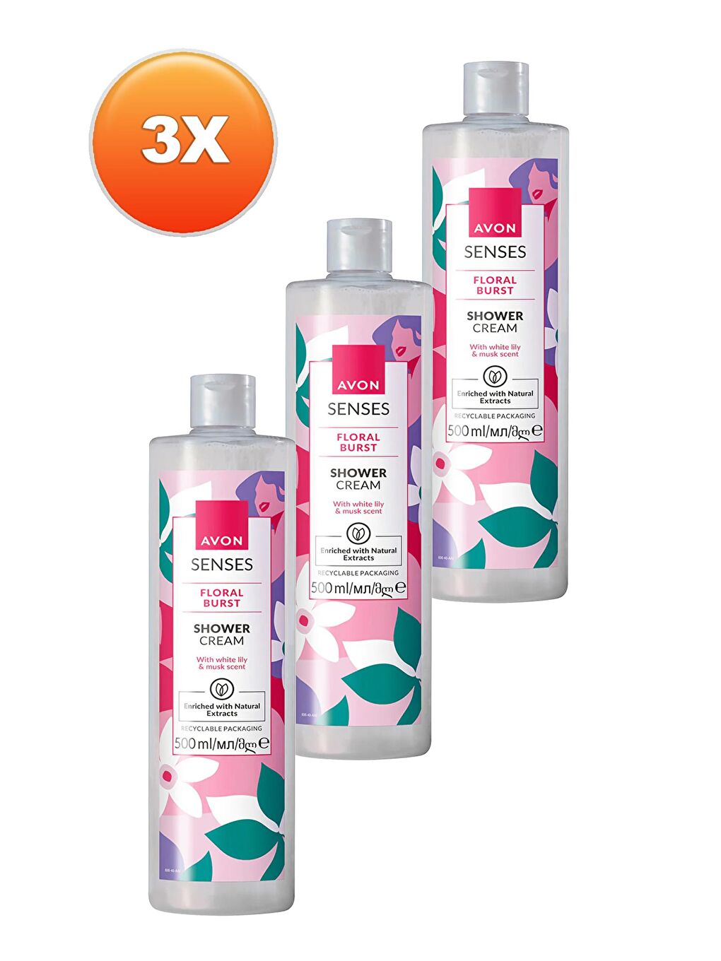 AVON Senses Floral Burst Zambak ve Misk Kokulu Duş Kremi 500 Ml. Üçlü Set - 1