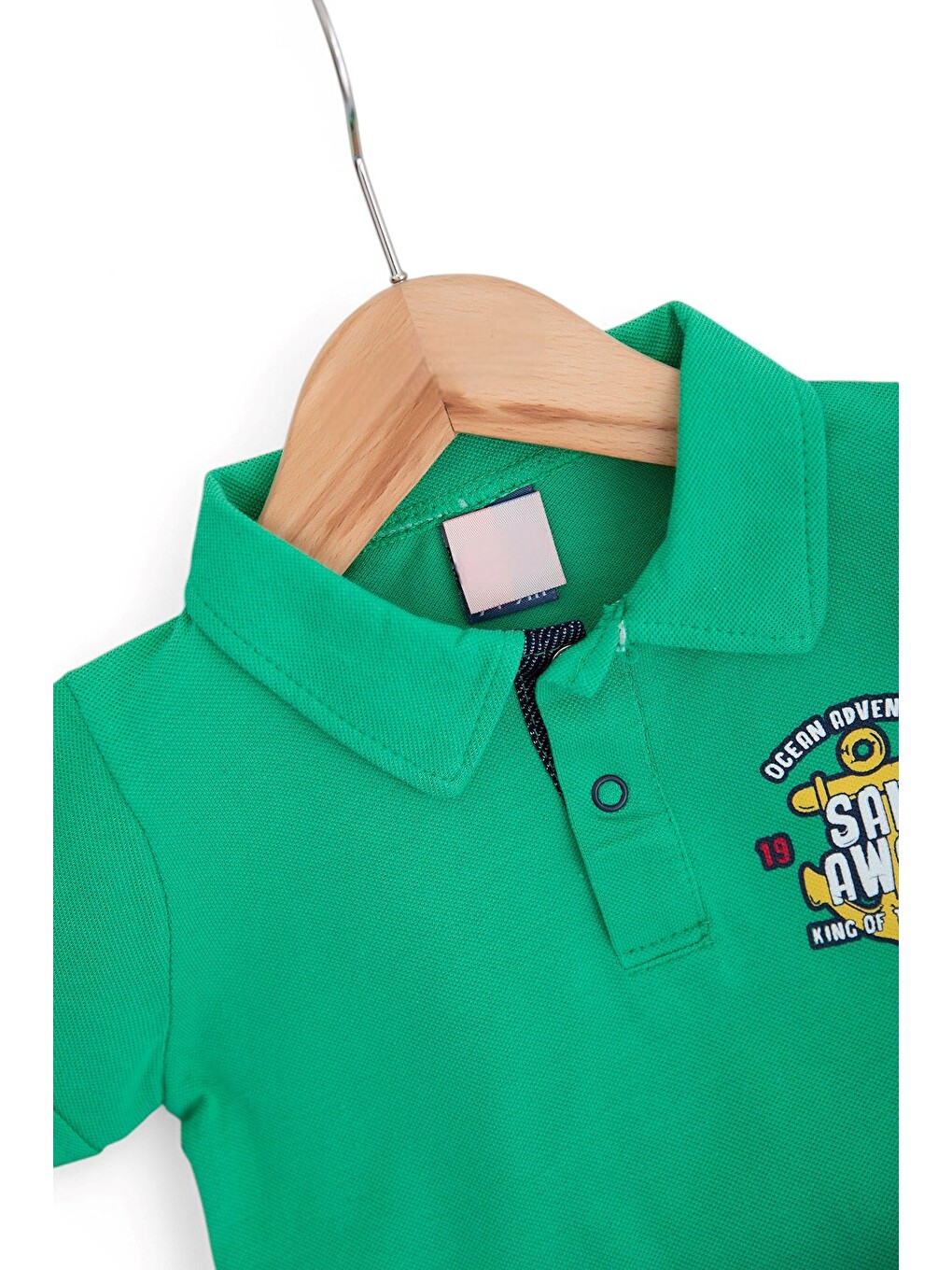 Yeşil Erkek Bebek Yazlık Polo Yakalı Yumuşak Jean Şortlu Takım-1