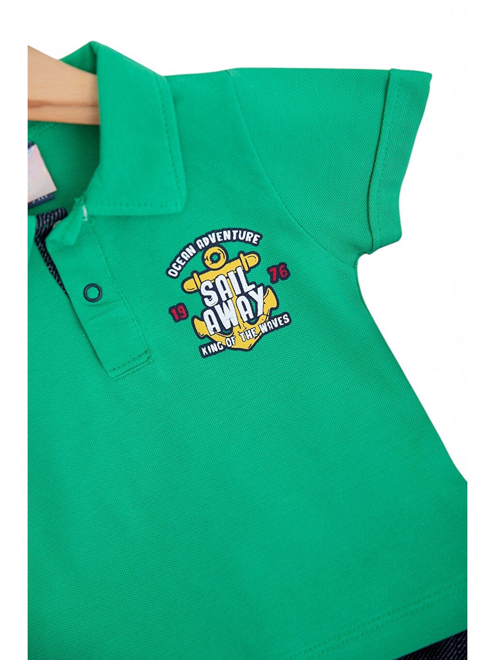 Yeşil Erkek Bebek Yazlık Polo Yakalı Yumuşak Jean Şortlu Takım-3