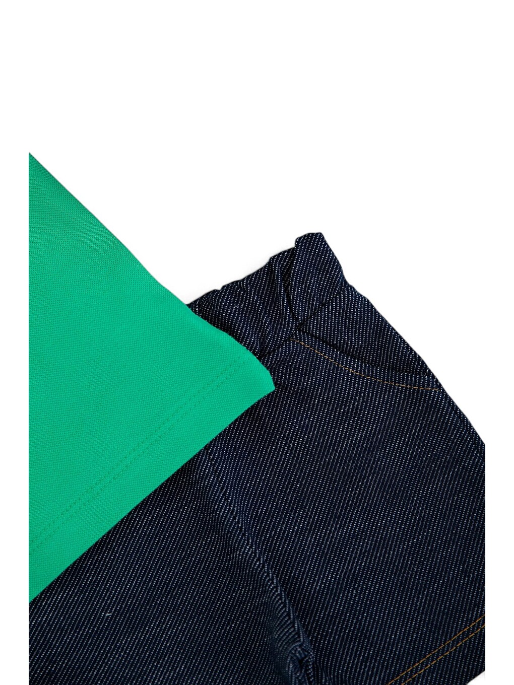 Yeşil Erkek Bebek Yazlık Polo Yakalı Yumuşak Jean Şortlu Takım-4