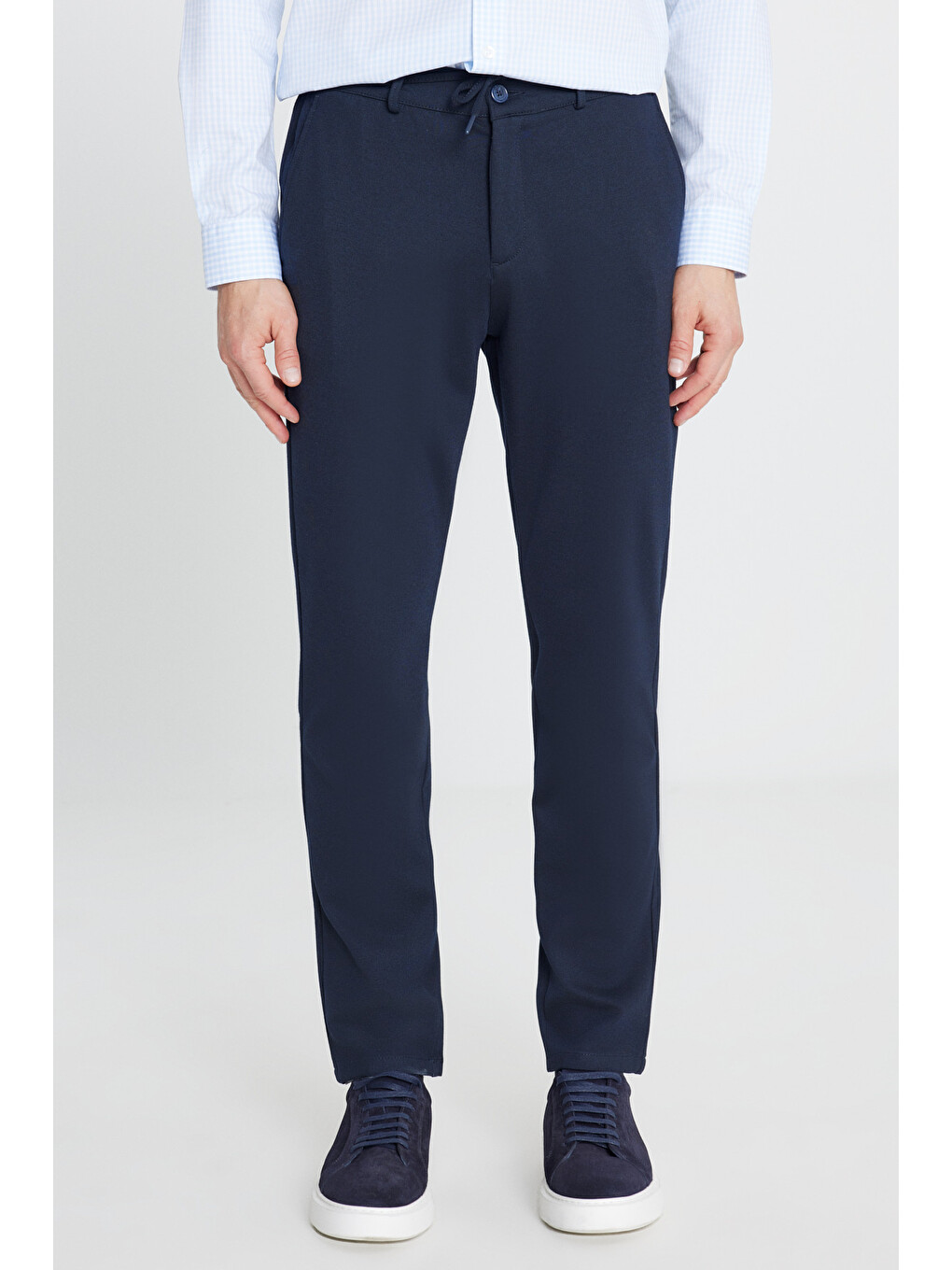 Erkek Lacivert Slim Fit Dar Kesim Beli Bağlamalı Yan Cepli Casual Jogger Pantolon