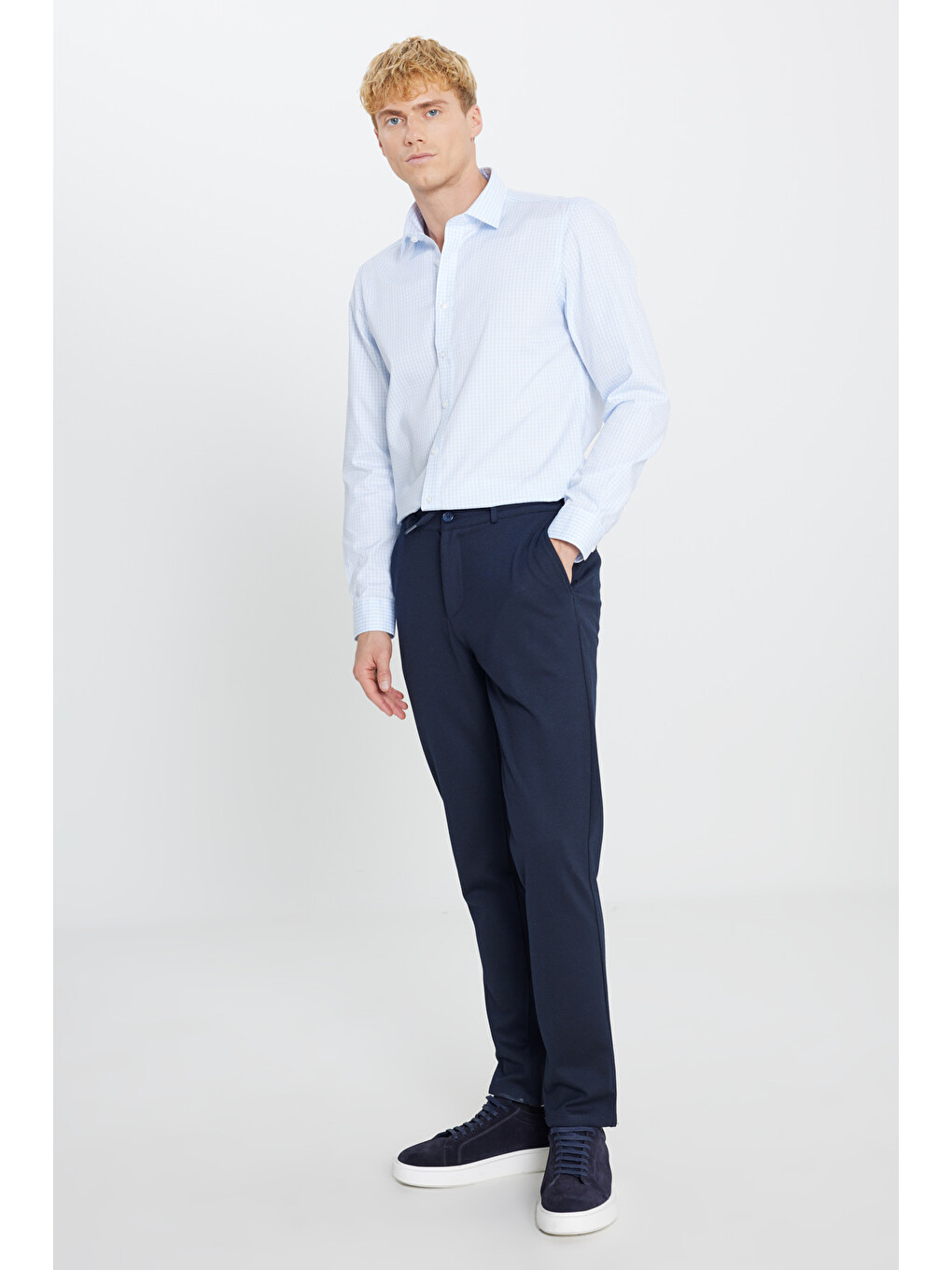 Erkek Lacivert Slim Fit Dar Kesim Beli Bağlamalı Yan Cepli Casual Jogger Pantolon-1