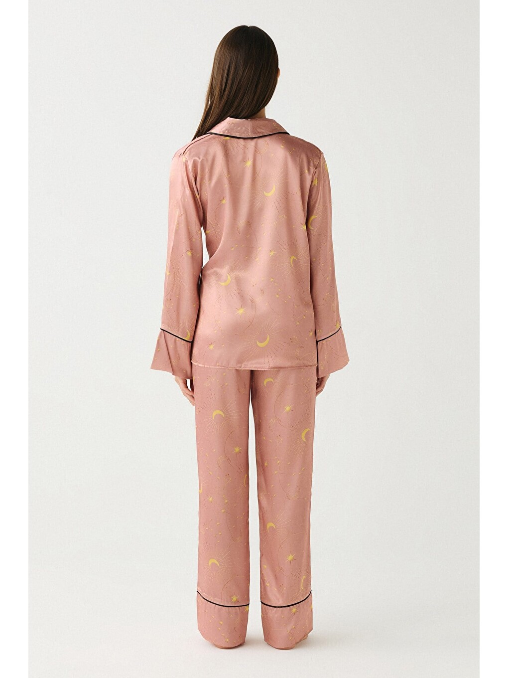 Bej Luna Touch Kimono Pantolon 2'Li Saten Takım Vizon-4