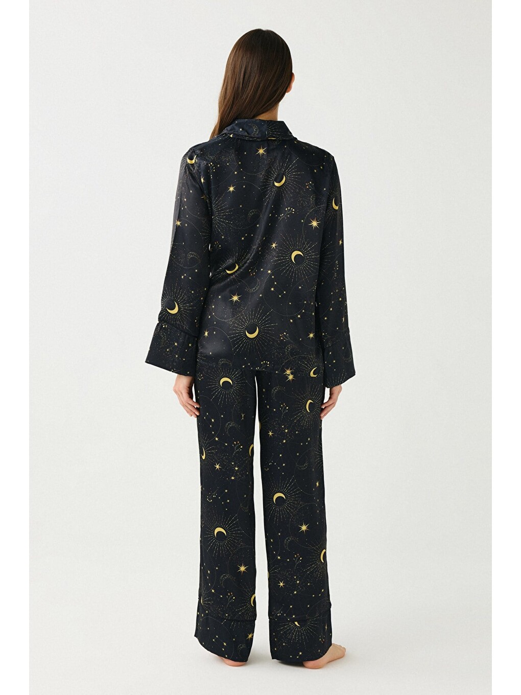 Luna Touch Kimono Pantolon 2'Li Saten Takım Lacivert-3