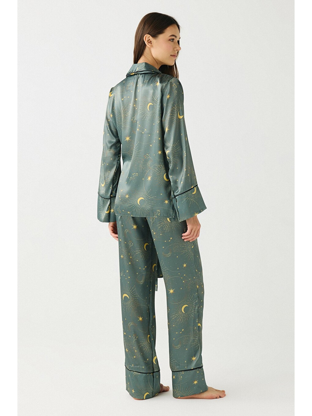 Luna Touch Kimono Pantolon 2'Li Saten Takım Haki-1