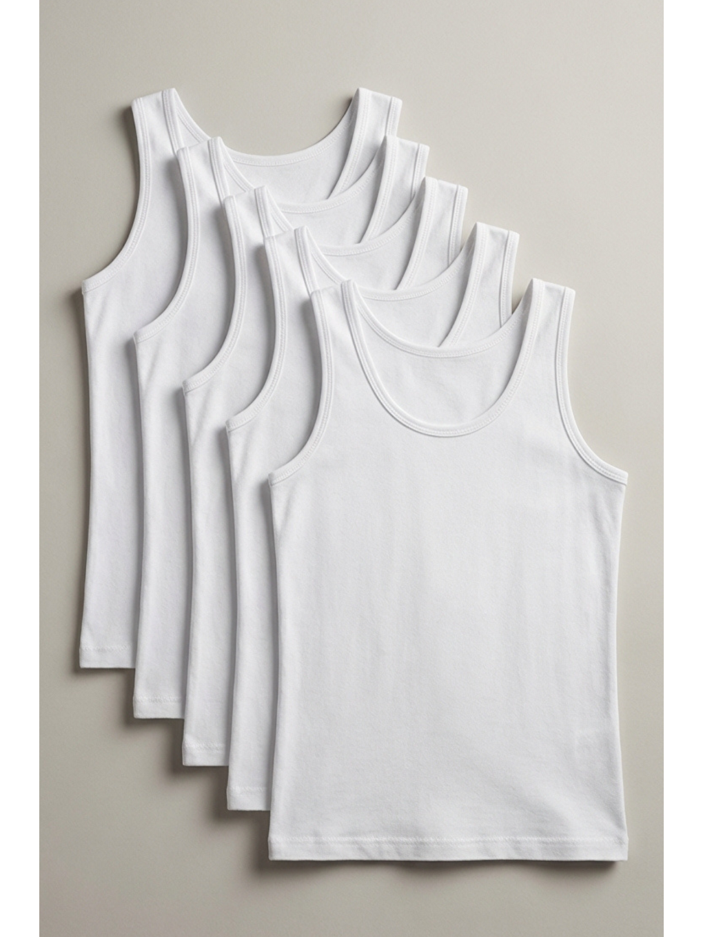 Karışık 5'Li Paket Basic Kalın Askılı Beyaz Kız Çocuk Atlet-2