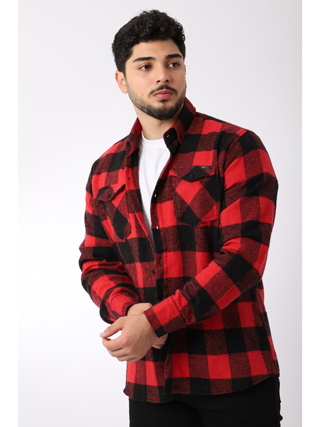 Kırmızı Funny Kapaklı Kışlık Erkek Oduncu Gömlek XC 16423D-1