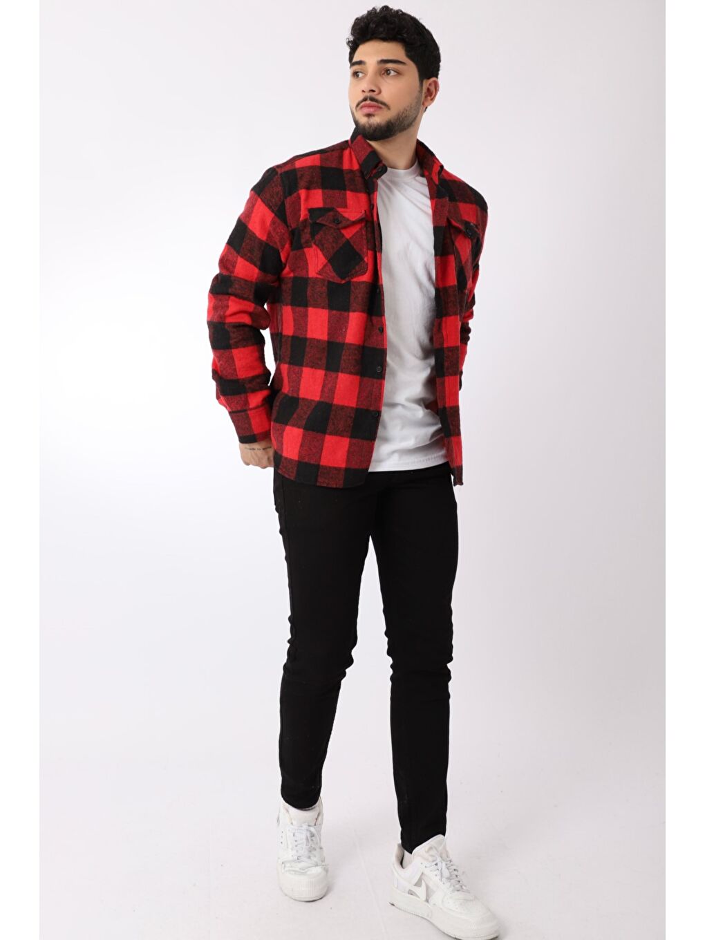 Kırmızı Funny Kapaklı Kışlık Erkek Oduncu Gömlek XC 16423D-2