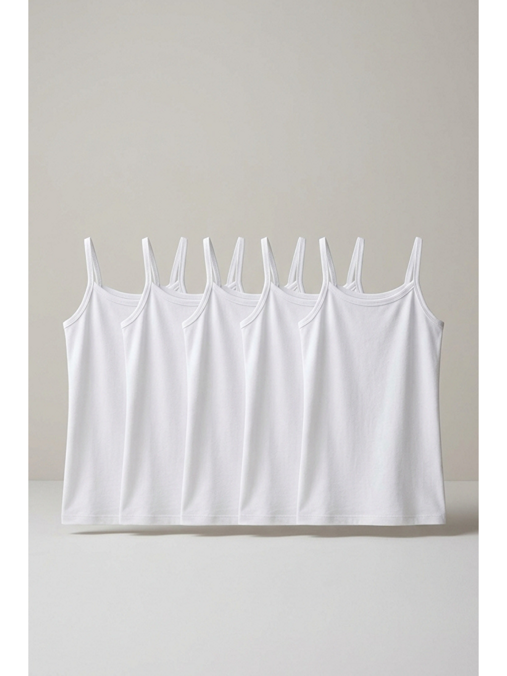 Karışık 5'Li Paket Basic İnce Askılı Beyaz Kız Çocuk Atlet-1