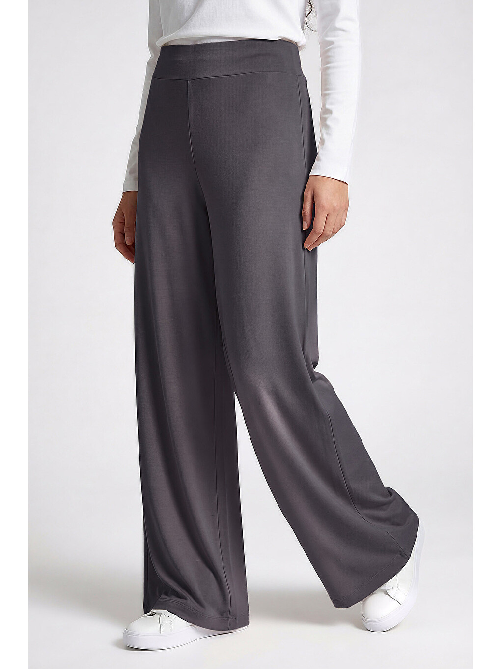 Koyu Gri Comfort Fit Geniş Paça Korsajlı Palazzo Kadın Pantolon - 94681-3