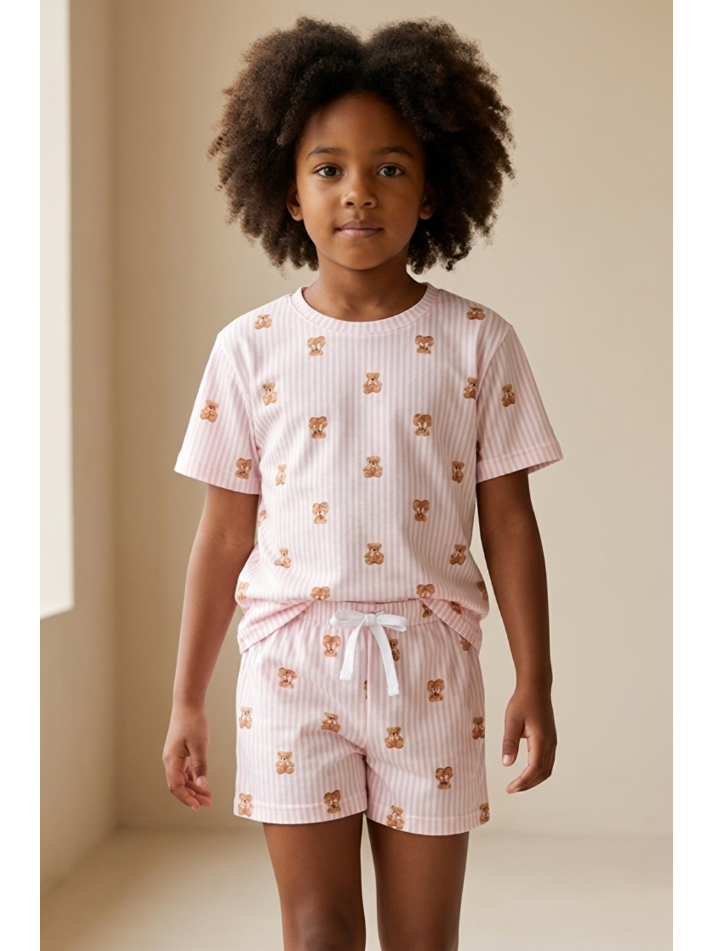 Siyah Teddy Desenli Çocuk Şortlu Pijama Takımı