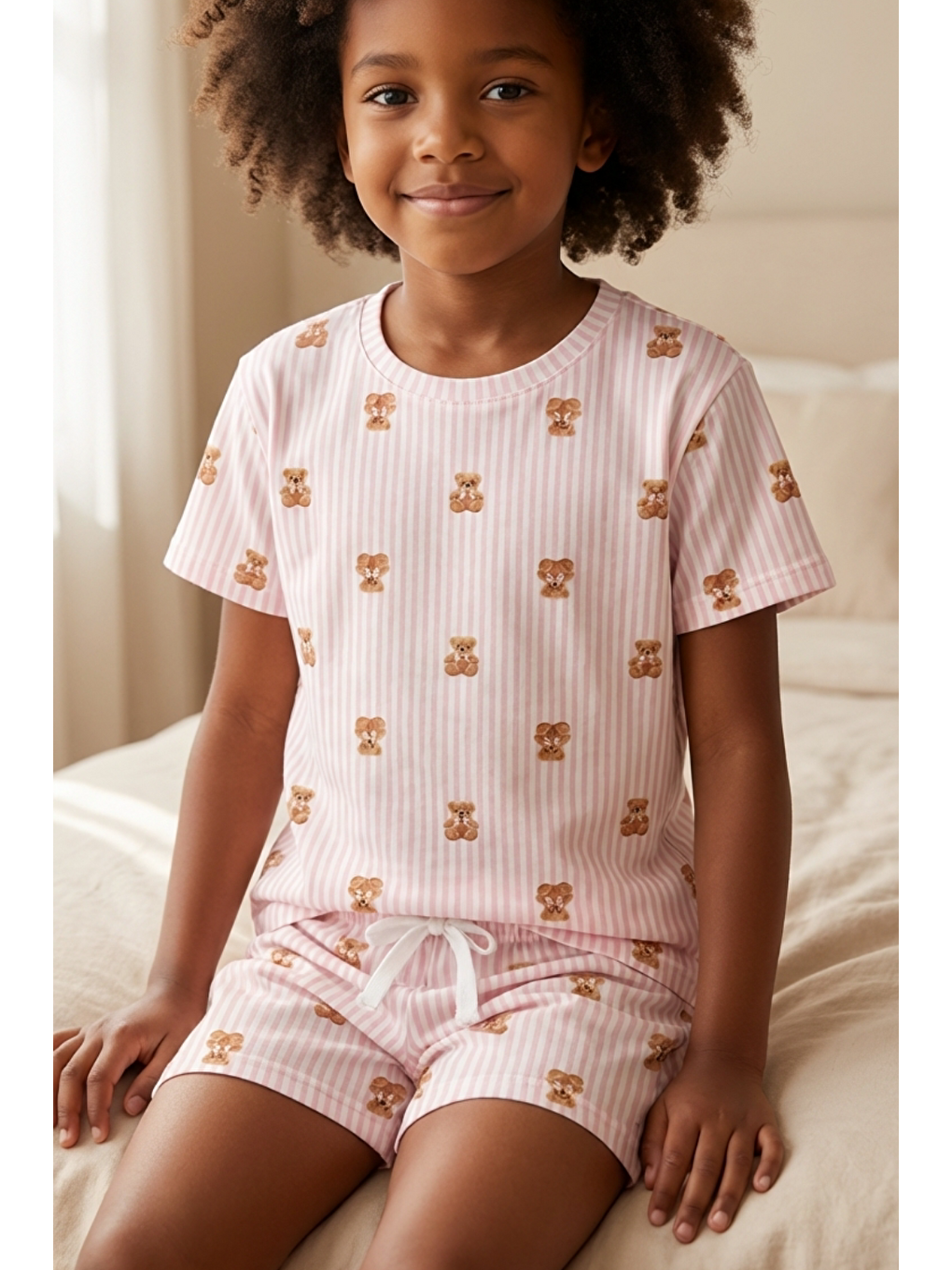 Siyah Teddy Desenli Çocuk Şortlu Pijama Takımı-1