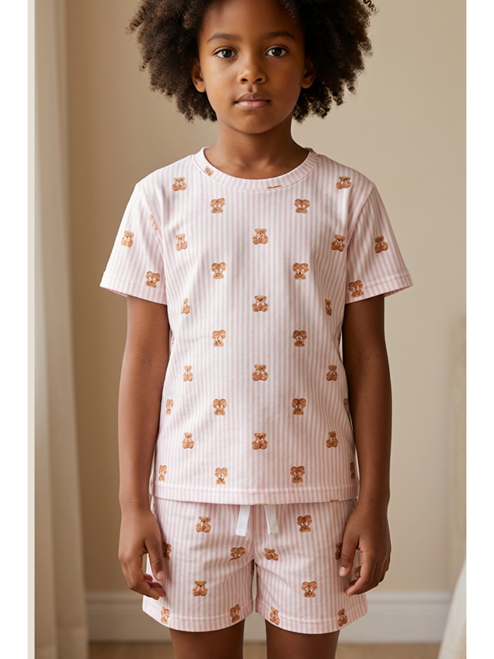 Siyah Teddy Desenli Çocuk Şortlu Pijama Takımı-2