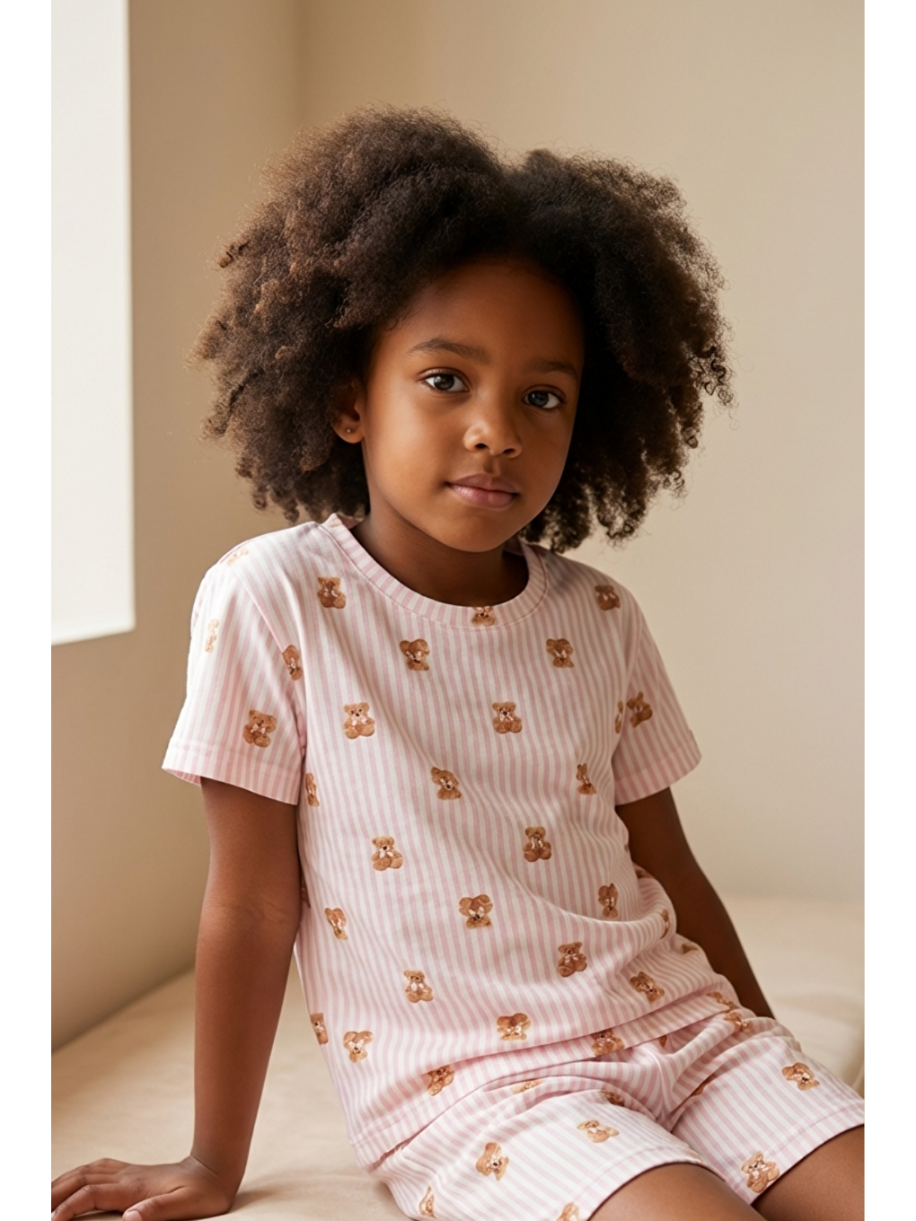 Siyah Teddy Desenli Çocuk Şortlu Pijama Takımı-3