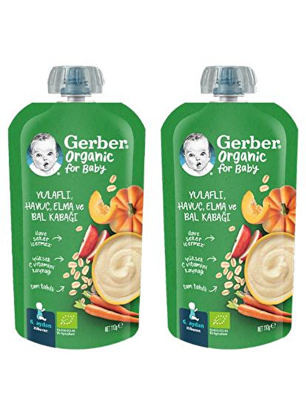 Gerber Renksiz Organik Yulaflı Elma, Havuç ve Balkabaklı Püre 110g x 2 Adet