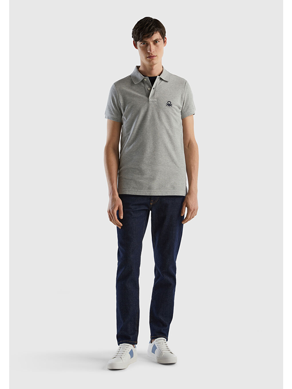 Erkek Gri Melanj Slim Fit Kısa Kollu Polo Tişört-4