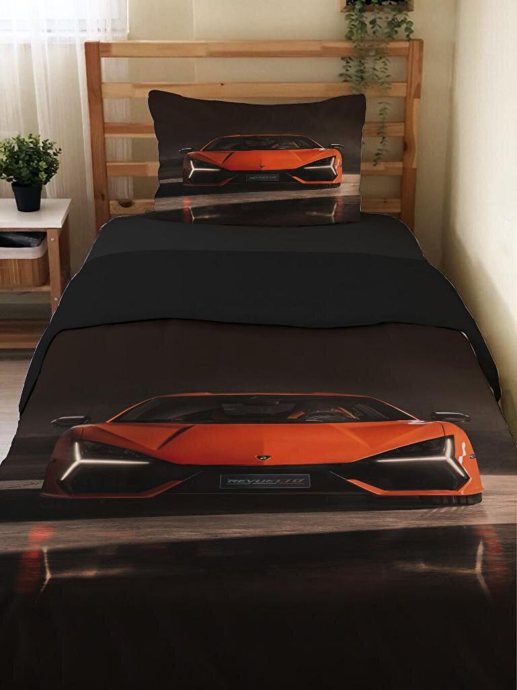 Karışık Çift Taraflı Spor Araba Desenli Çarşafsız 2'li Takım Baskılı Tek Kişilik Nevresim Takımı 160x220 Cm