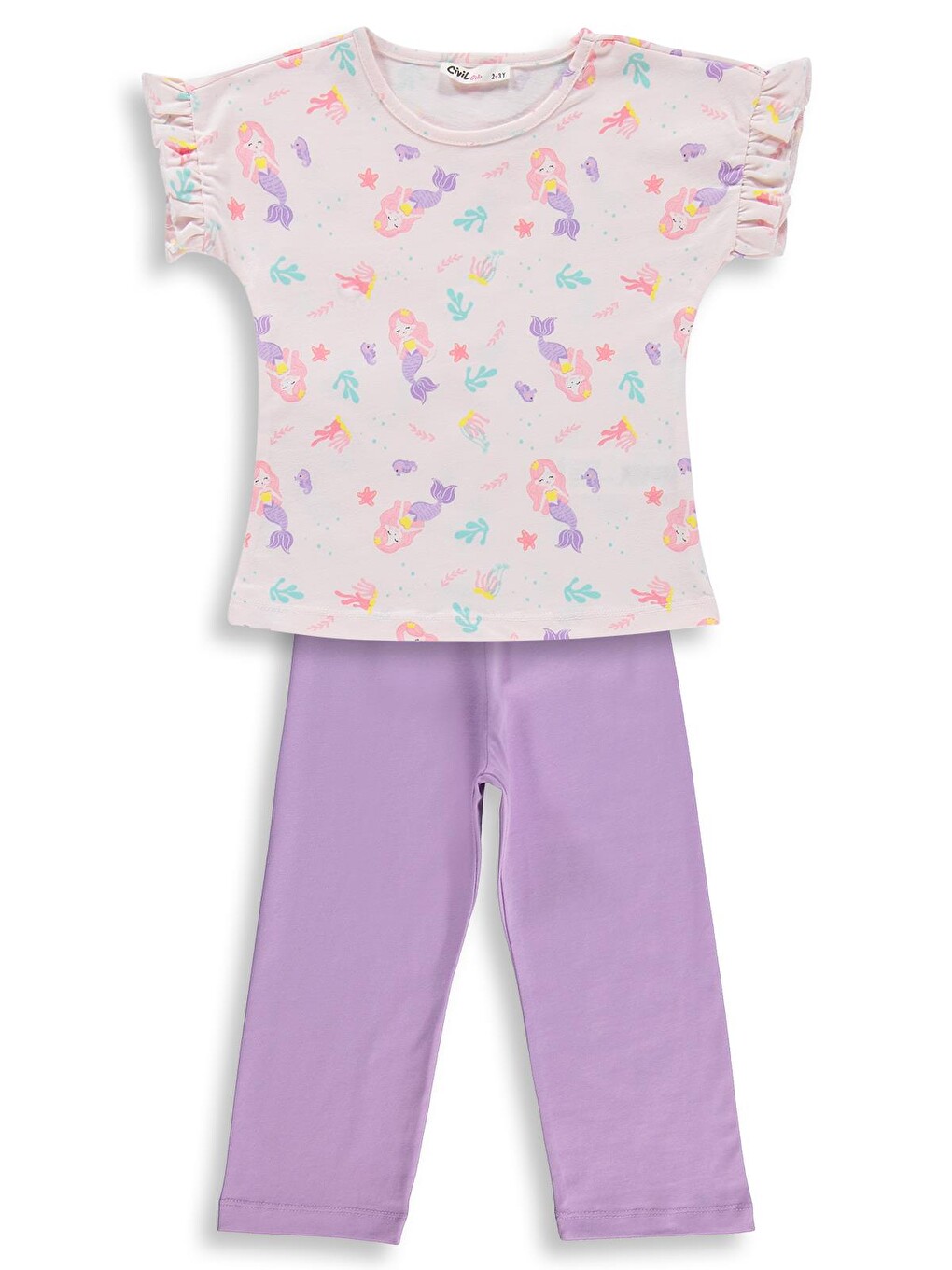 Girls Deniz Kızı Desenli 2-5 Yaş Pijama Takımı - Uçuk Pembe-lila