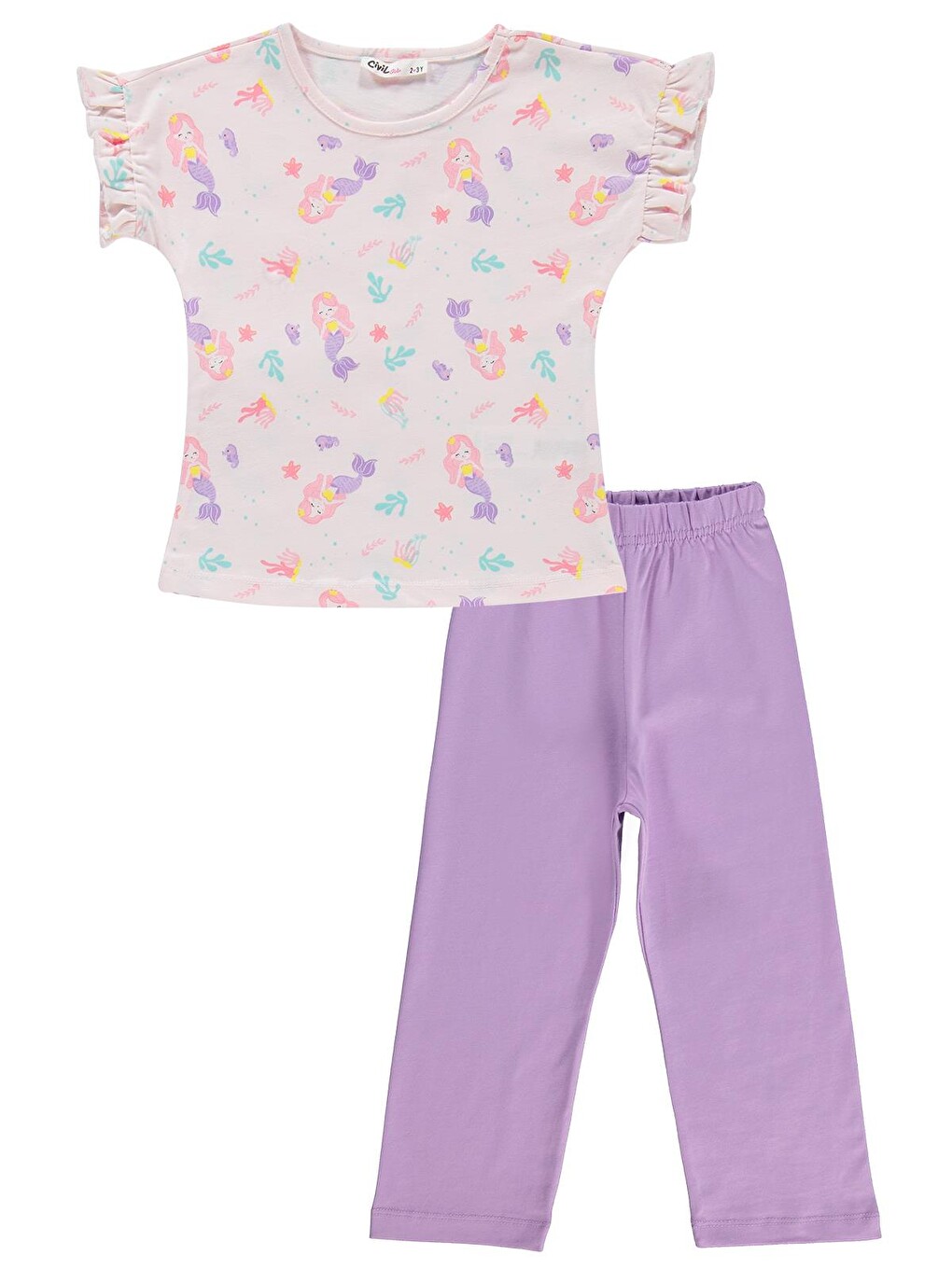 Girls Deniz Kızı Desenli 2-5 Yaş Pijama Takımı - Uçuk Pembe-lila-2