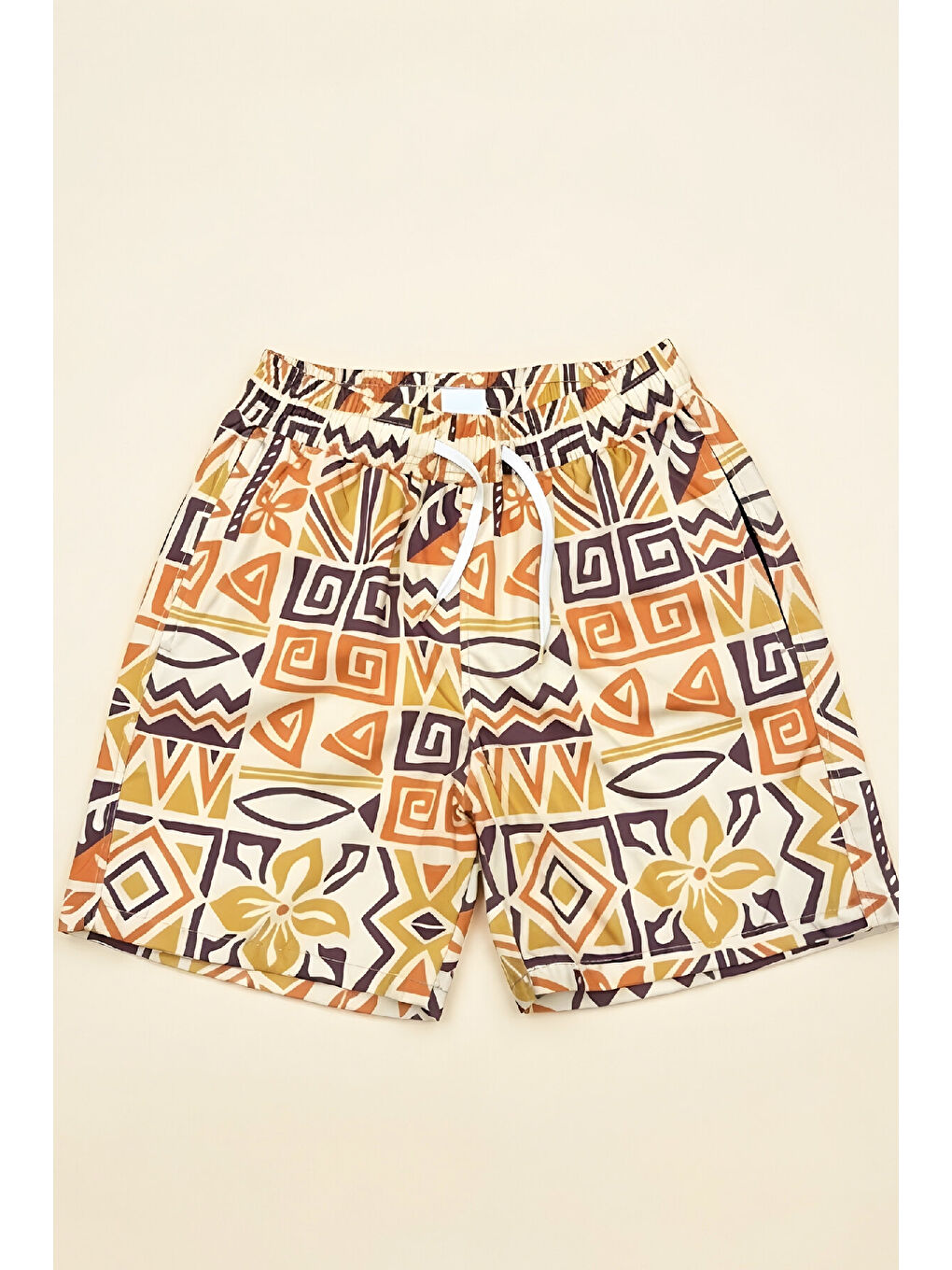 Kahverengi Erkek Çocuk Deniz&Havuz Şortu-Fermuar Cepli ve Desenli 4-15 Yaş 12612B-1