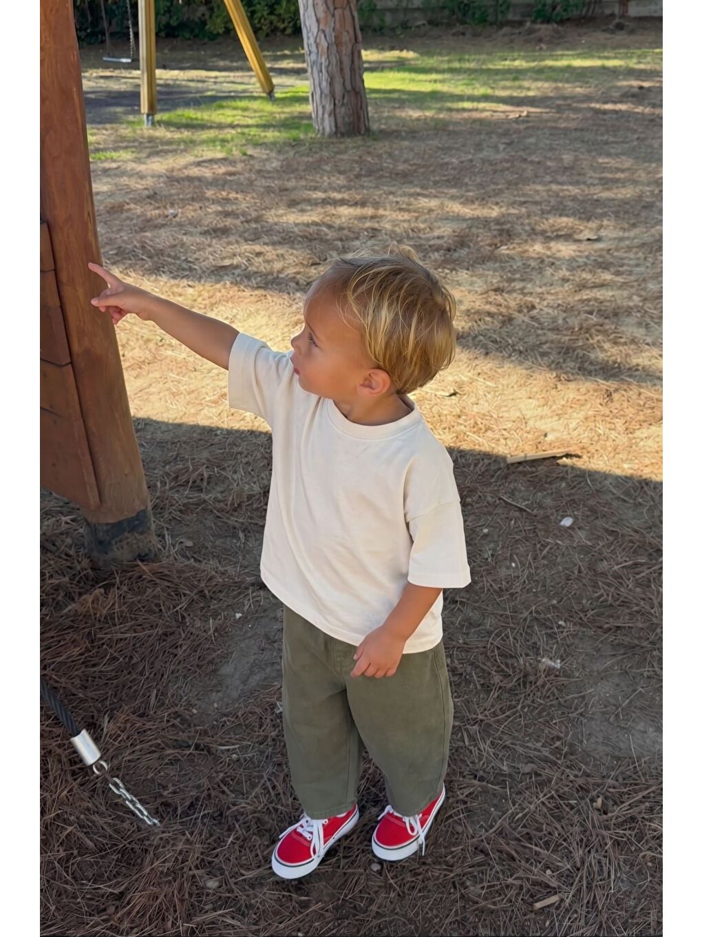 Yeşil Unisex Çocuk Pamuklu Haki Cepli Pantolon - Lastikli Bel Rahat Kalıp-4