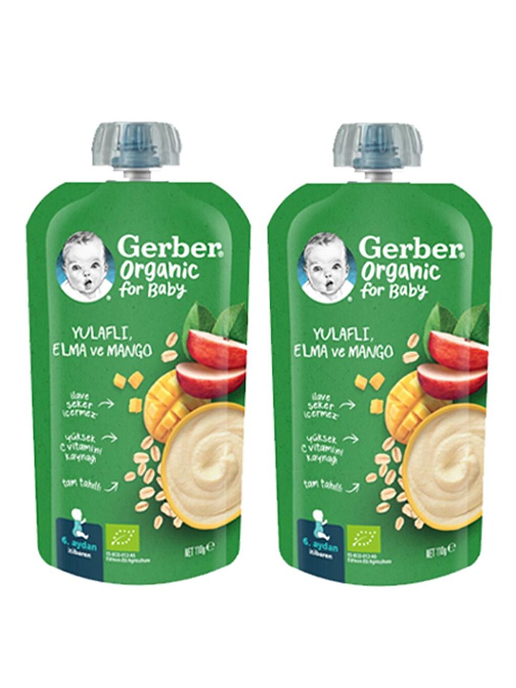 Gerber Renksiz Organik Yulaflı Elma ve Mango Püresi 110g  x 2 Adet