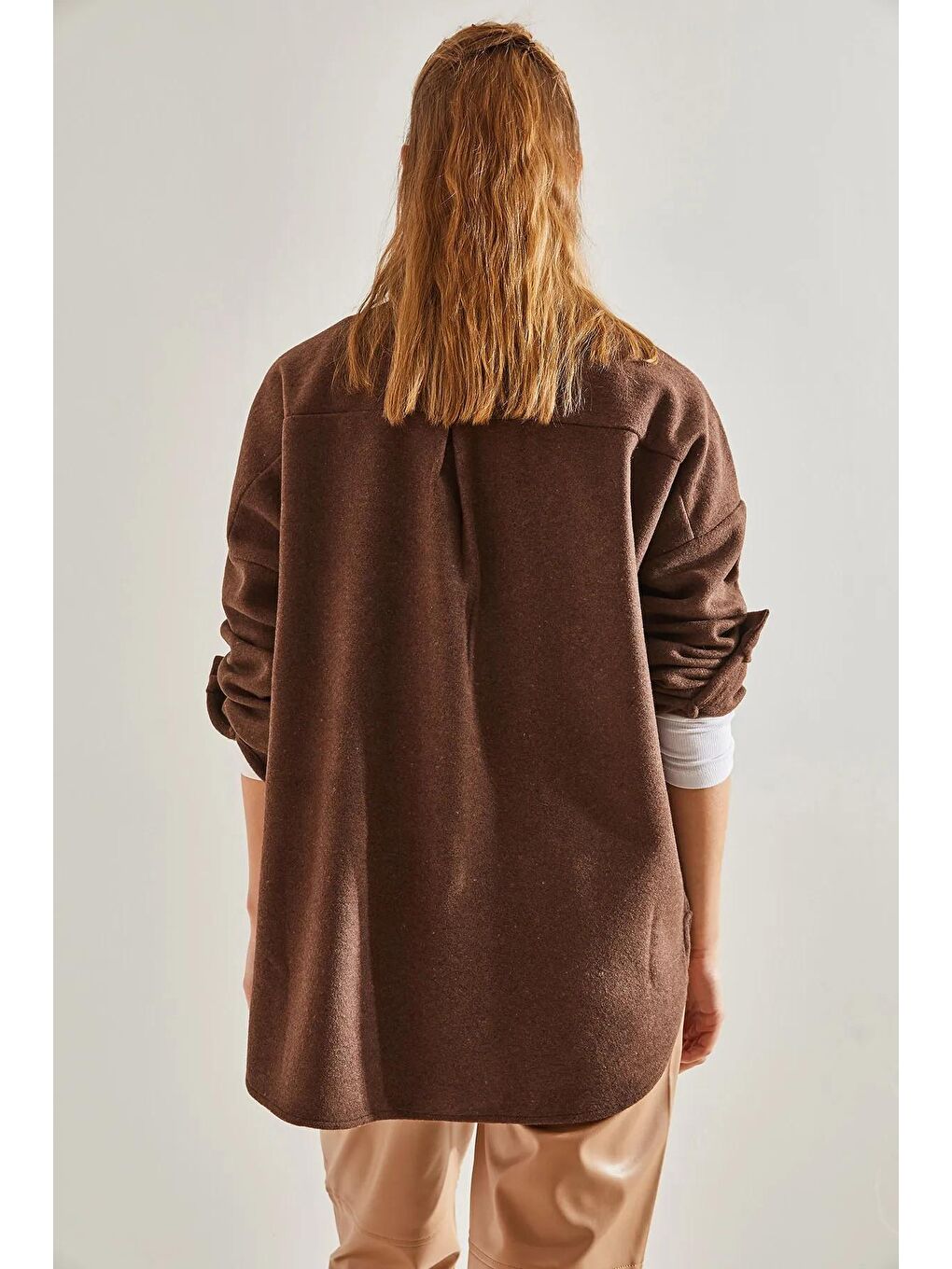 Kahverengi Kadın Pul Palet Işlemeli Kaşe Gömlek-3