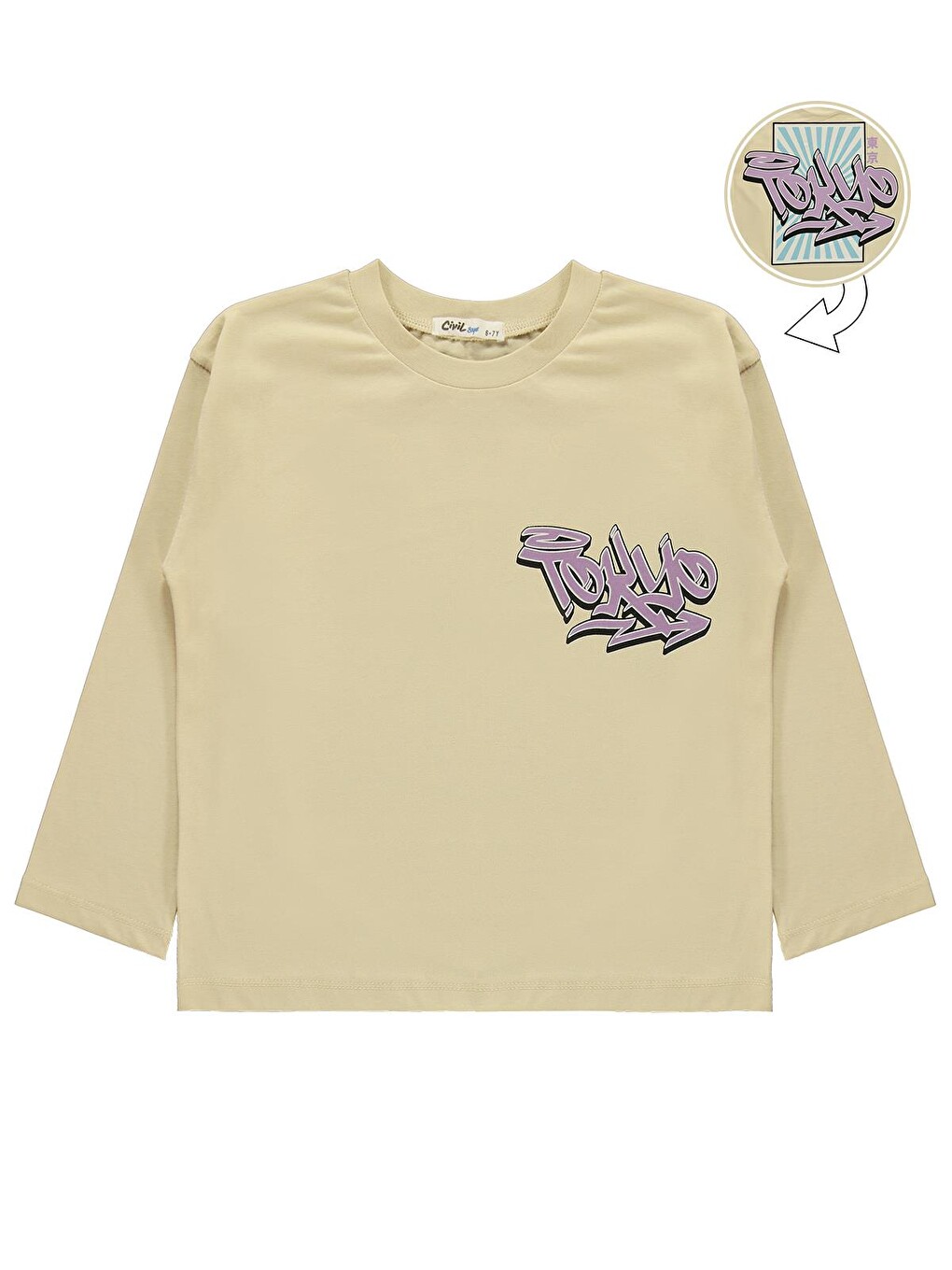 Bej Boys Tokyo Baskılı 6-9 Yaş Sweatshirt - Gri