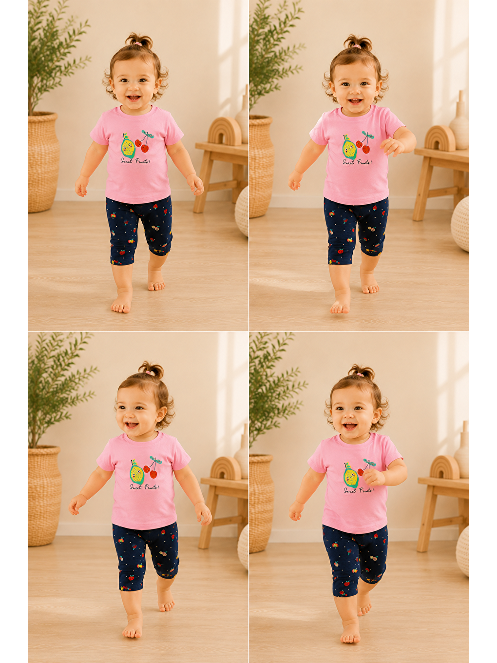Pembe Kız Bebek Alt-Üst Takım %100 Pamuklu-4