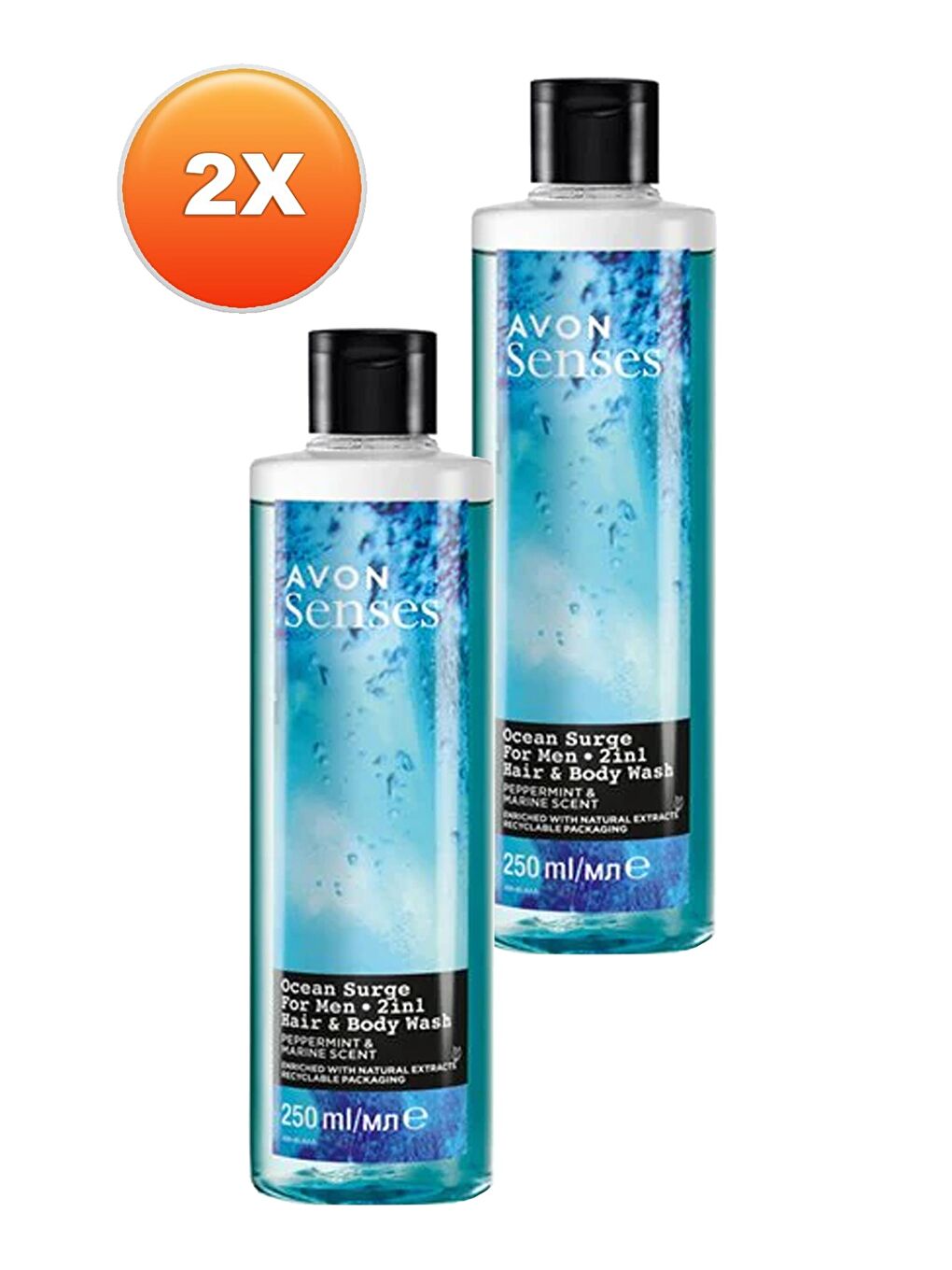 AVON Senses Ocean Surge Nane ve Deniz Kokulu Saç ve Vücut için Erkek Duş Jeli 250 Ml. İkili Set - 1