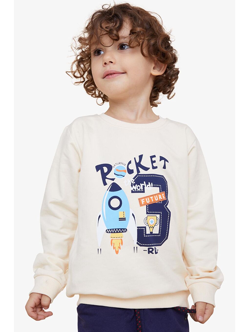 Breeze Krem Erkek Bebek Sweatshirt Roket Baskılı Krem (1.5 Yaş)