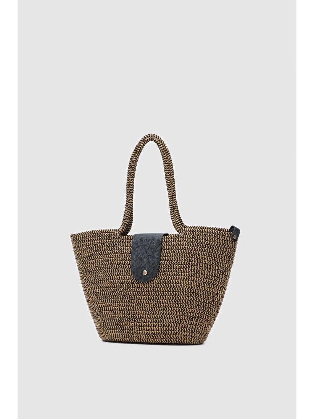 Duffy Kapaklı Handmade Hasır Tote Çanta Hardal Sarısı-1