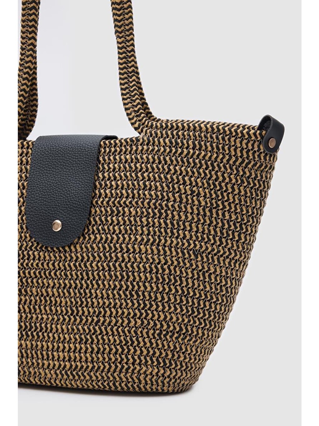 Duffy Kapaklı Handmade Hasır Tote Çanta Hardal Sarısı-2