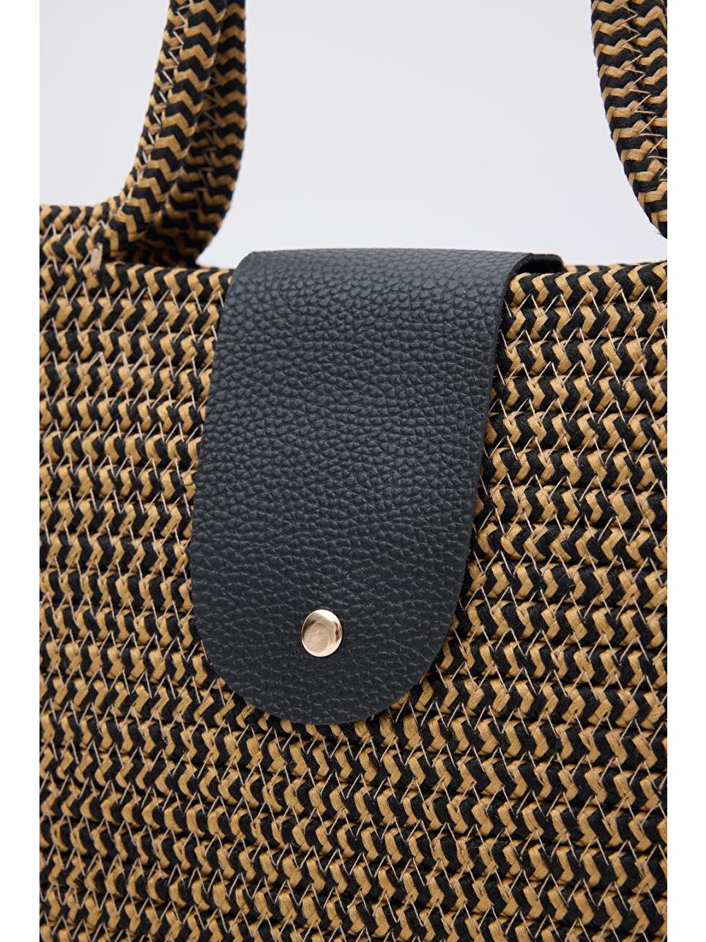 Duffy Kapaklı Handmade Hasır Tote Çanta Hardal Sarısı-3