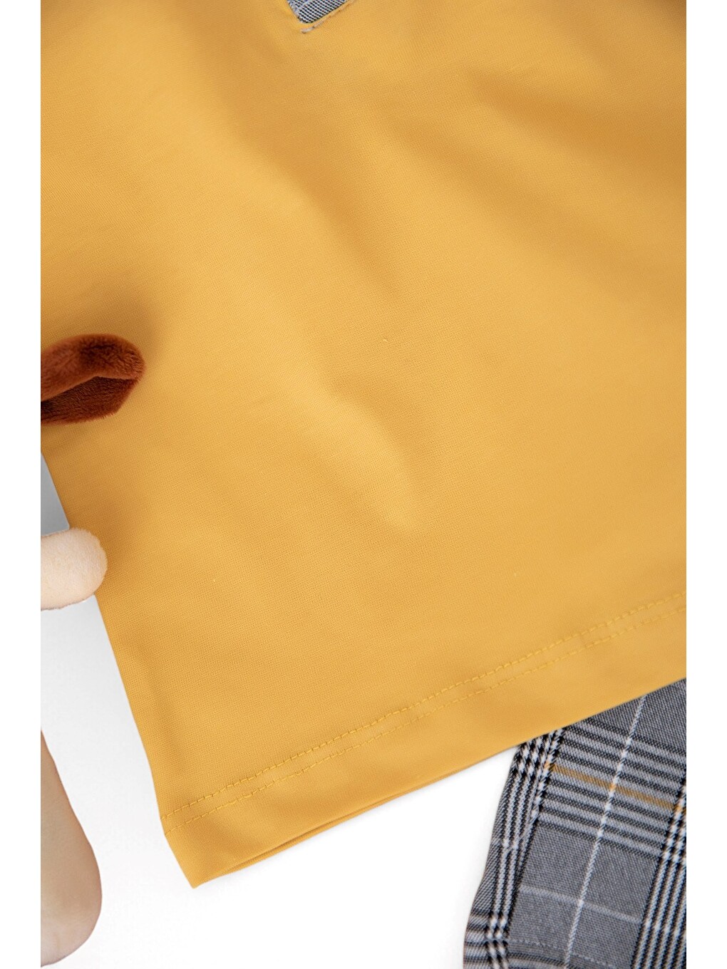 Sarı Erkek Bebek Polo Yakalı Fil Nakışlı Ekose Şortlu Yazlık Takım-3