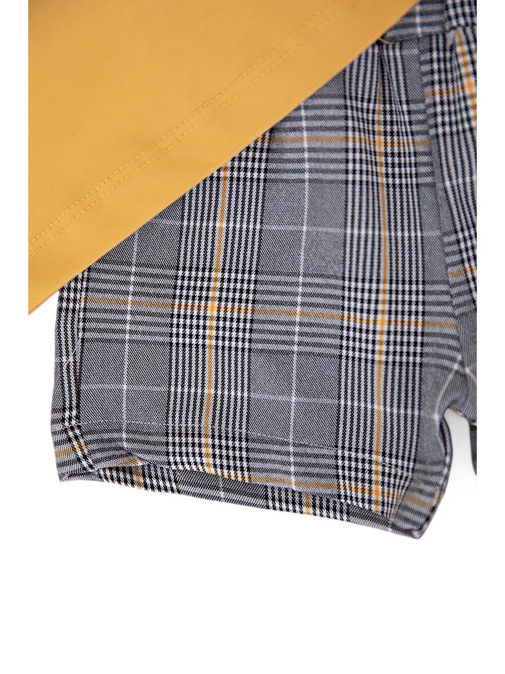 Sarı Erkek Bebek Polo Yakalı Fil Nakışlı Ekose Şortlu Yazlık Takım-5