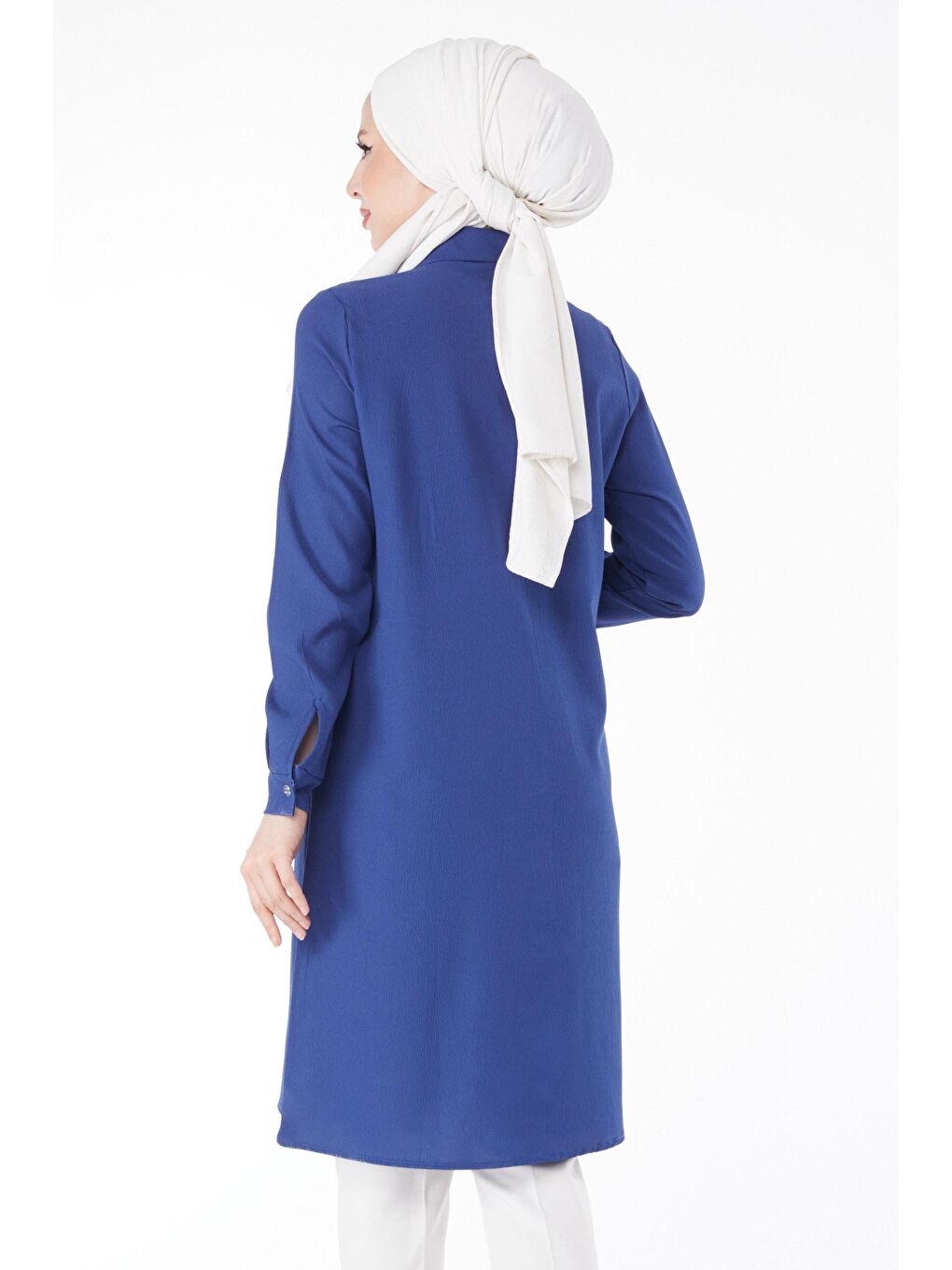 Gömlek Yaka Kadın Mavi Cep Nakış Detaylı Tunik - 13123-4