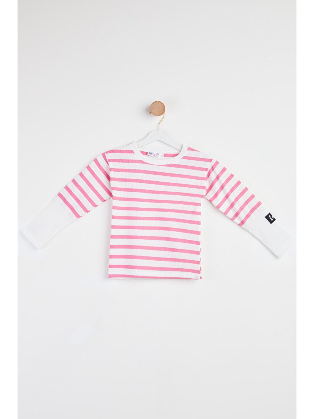 Kız Çocuk Pembe Çizgili Manşetli Badi - 25063