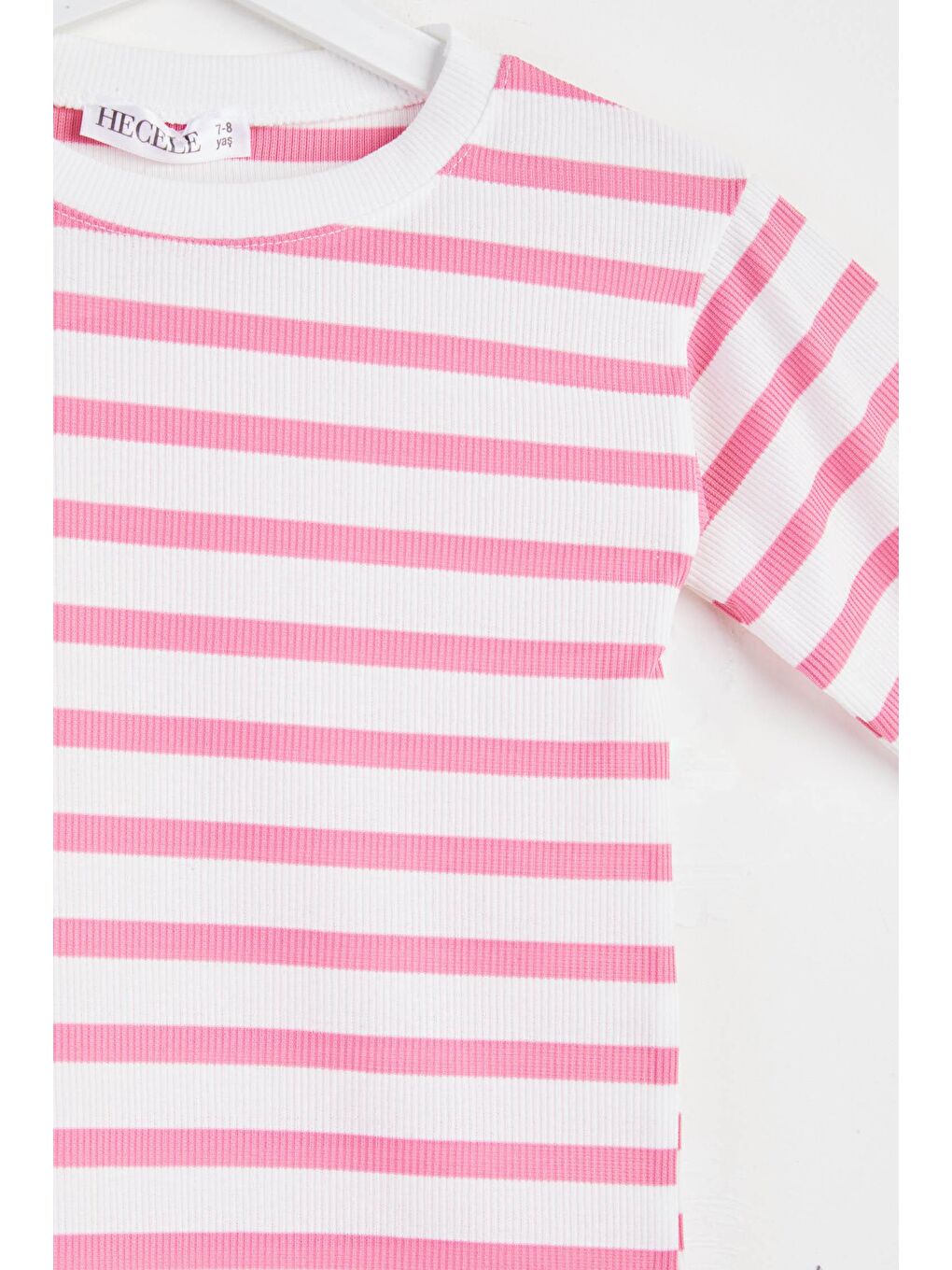 Kız Çocuk Pembe Çizgili Manşetli Badi - 25063-1
