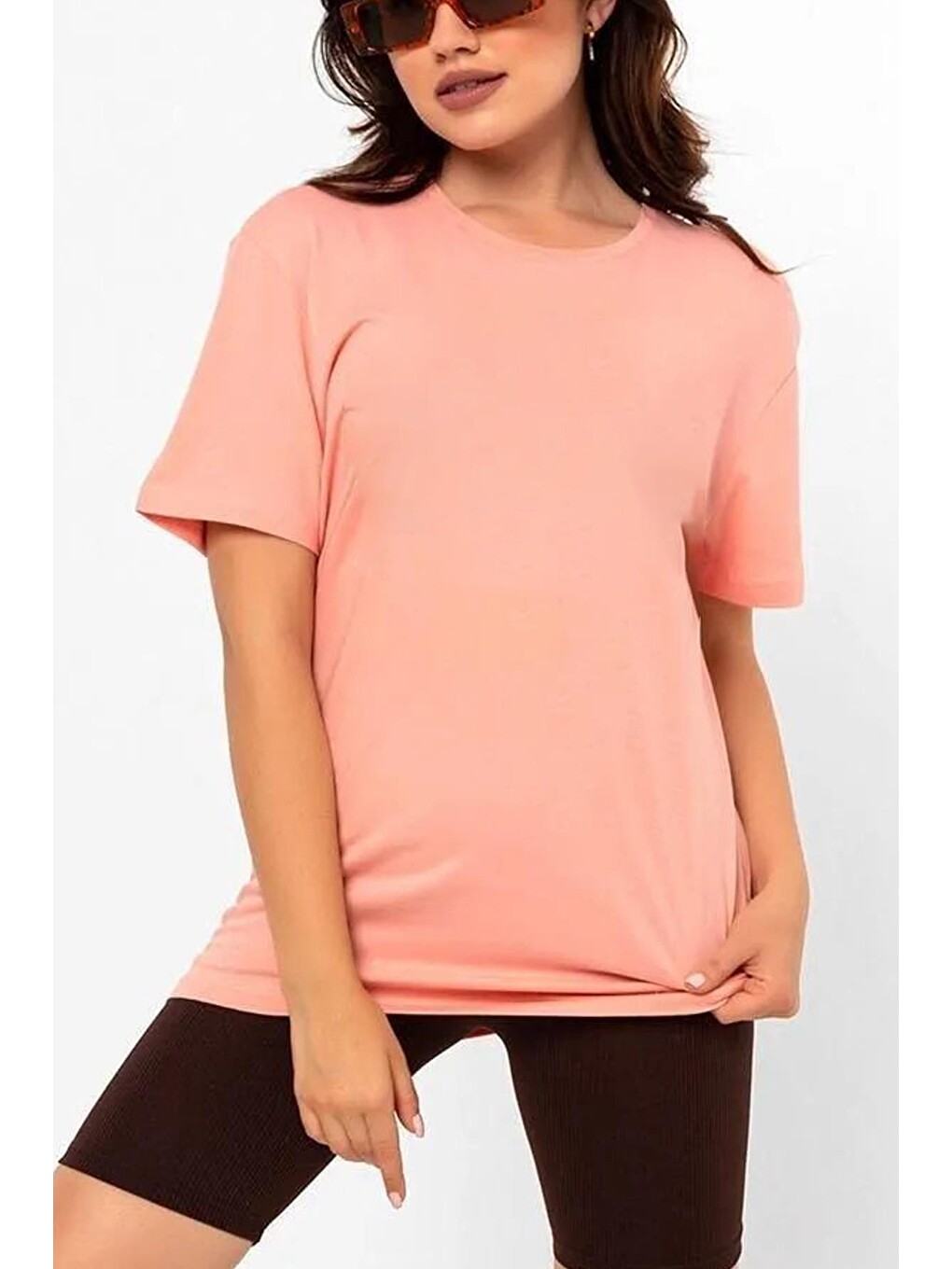Pembe Oversize Fit Pamuklu Kısa Kollu Basic Uniseks Kadın Erkek Tişört