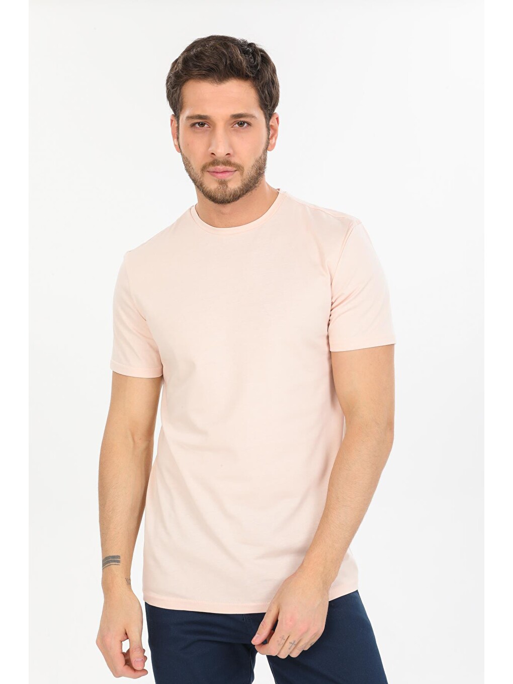 Bej Oversize Fit Pamuklu Kısa Kollu Basic Uniseks Kadın Erkek Tişört-2