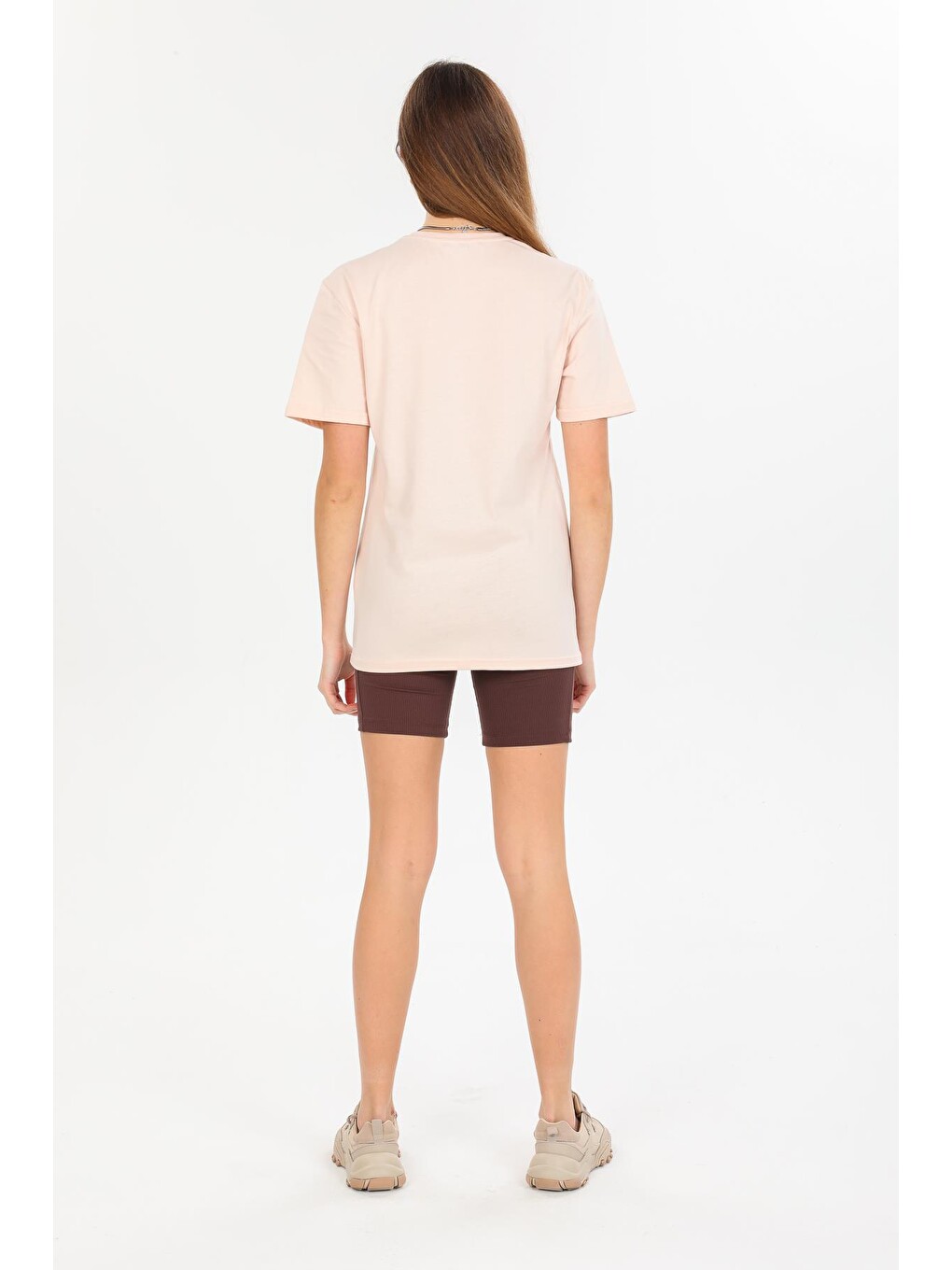 Bej Oversize Fit Pamuklu Kısa Kollu Basic Uniseks Kadın Erkek Tişört-4