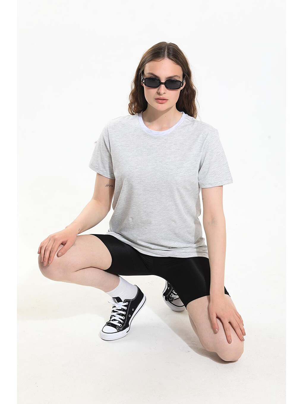 Beyaz Oversize Fit Pamuklu Kısa Kollu Basic Uniseks Kadın Erkek Tişört-1