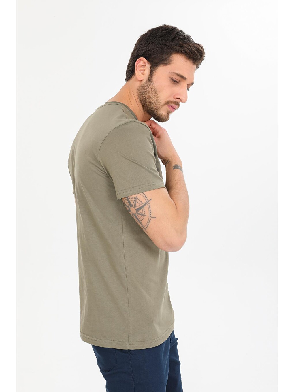 Haki Oversize Fit Pamuklu Kısa Kollu Basic Uniseks Kadın Erkek Tişört-3