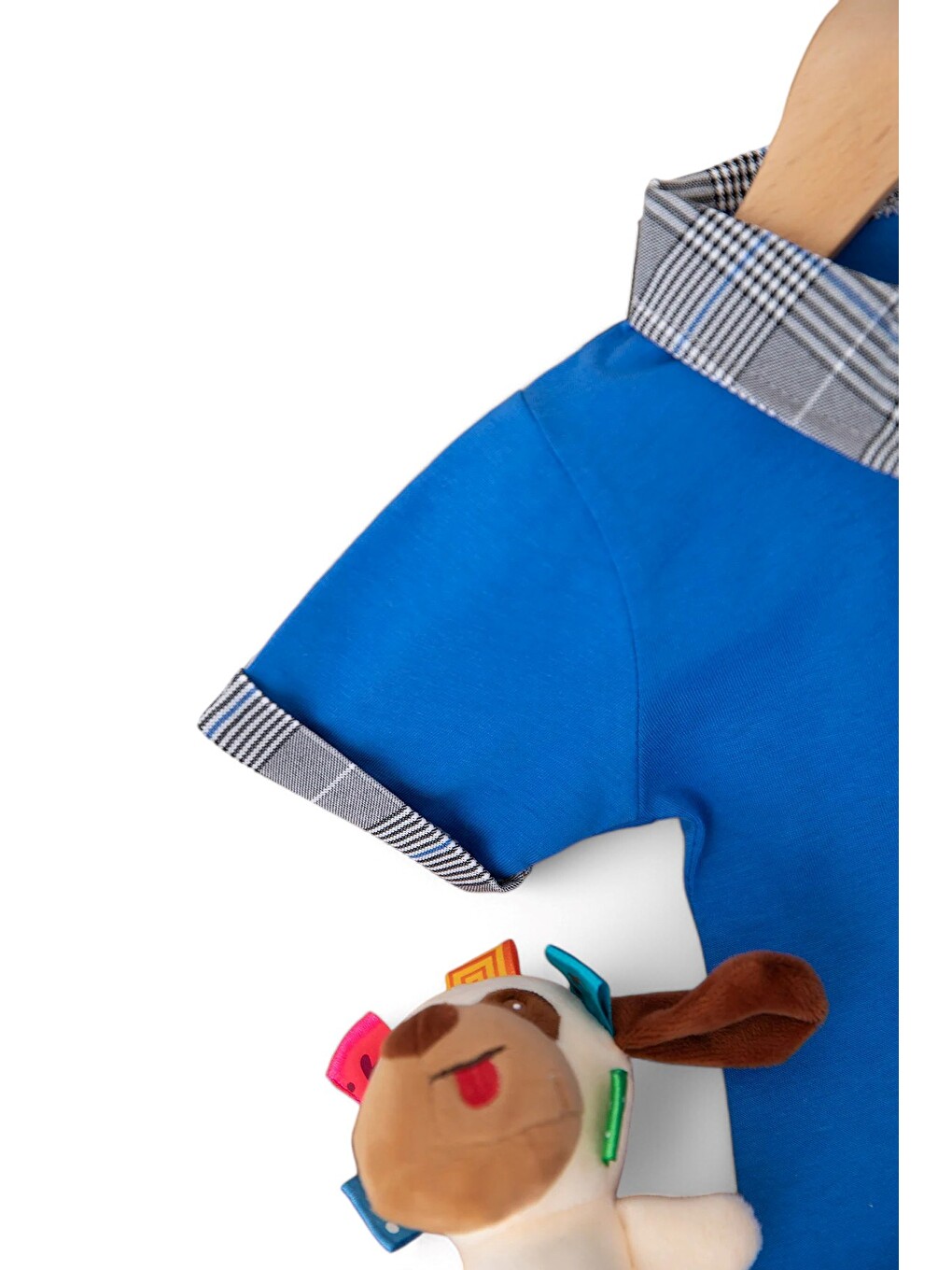 Mavi Erkek Bebek Polo Yakalı Fil Nakışlı Ekose Şortlu Yazlık Takım-2